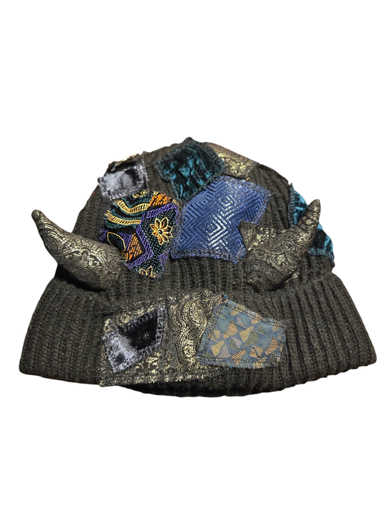 Black Patchy Horn Hat