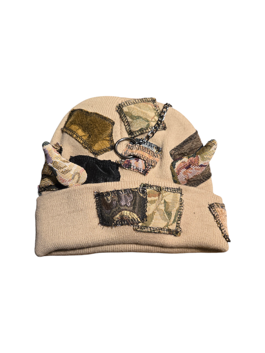 Beige Patchy Horn Hat